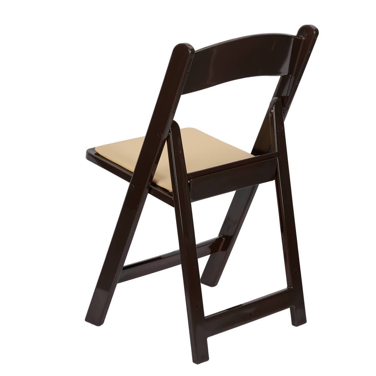 Chivari Fruitwood ToughResin™ Folding Chair with Tan Cushion CFRF-TAN-AX-T