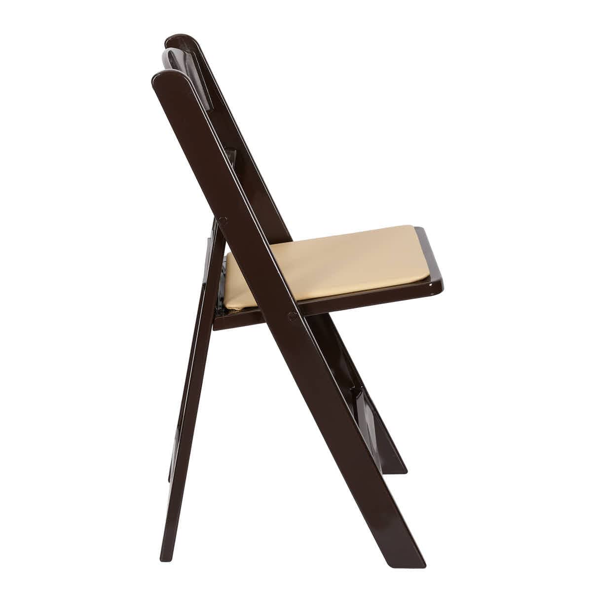 Chivari Fruitwood ToughResin™ Folding Chair with Tan Cushion CFRF-TAN-AX-T