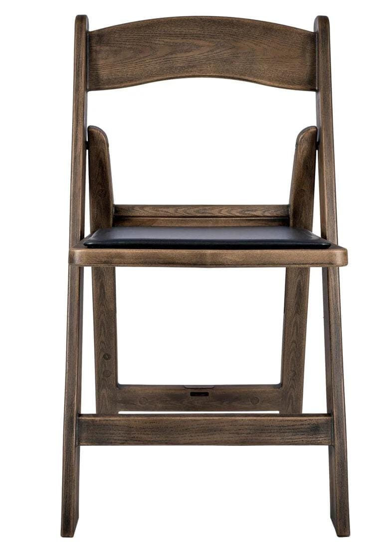 Chivari 100 Pack Fruitwood Resin WoodGrain™ Folding Chair with Black Cushion CFRFB-B-AX-T-100