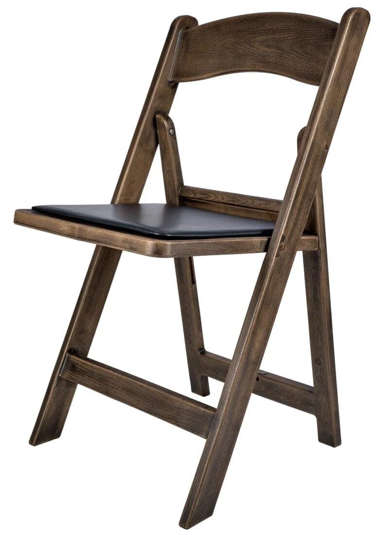 Chivari 100 Pack Fruitwood Resin WoodGrain™ Folding Chair with Black Cushion CFRFB-B-AX-T-100