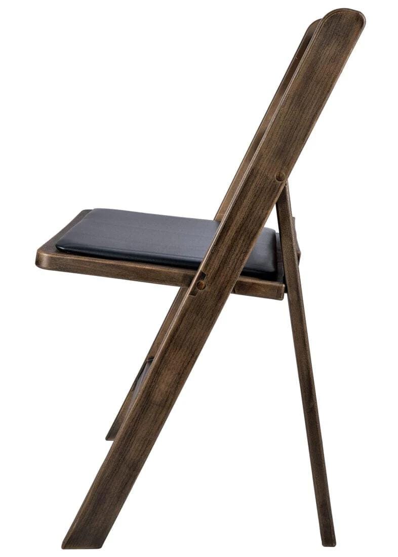 Chivari 100 Pack Fruitwood Resin WoodGrain™ Folding Chair with Black Cushion CFRFB-B-AX-T-100