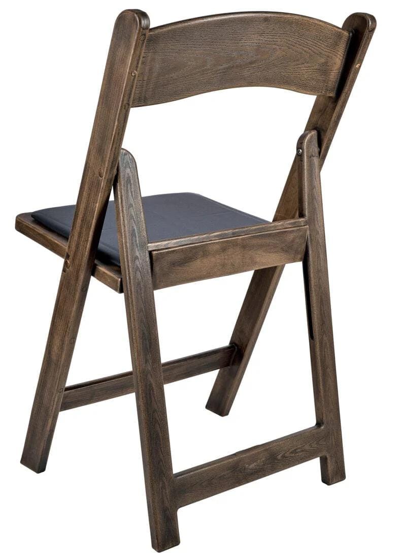 Chivari 100 Pack Fruitwood Resin WoodGrain™ Folding Chair with Black Cushion CFRFB-B-AX-T-100