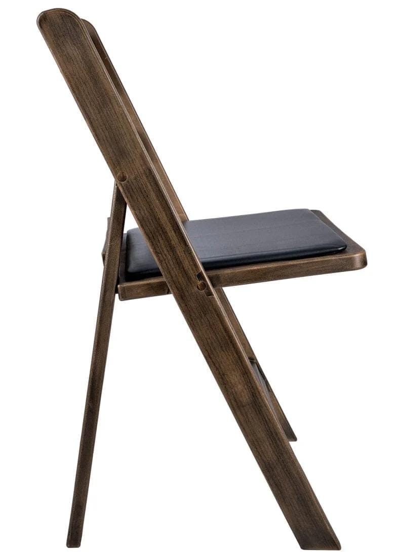 Chivari 100 Pack Fruitwood Resin WoodGrain™ Folding Chair with Black Cushion CFRFB-B-AX-T-100