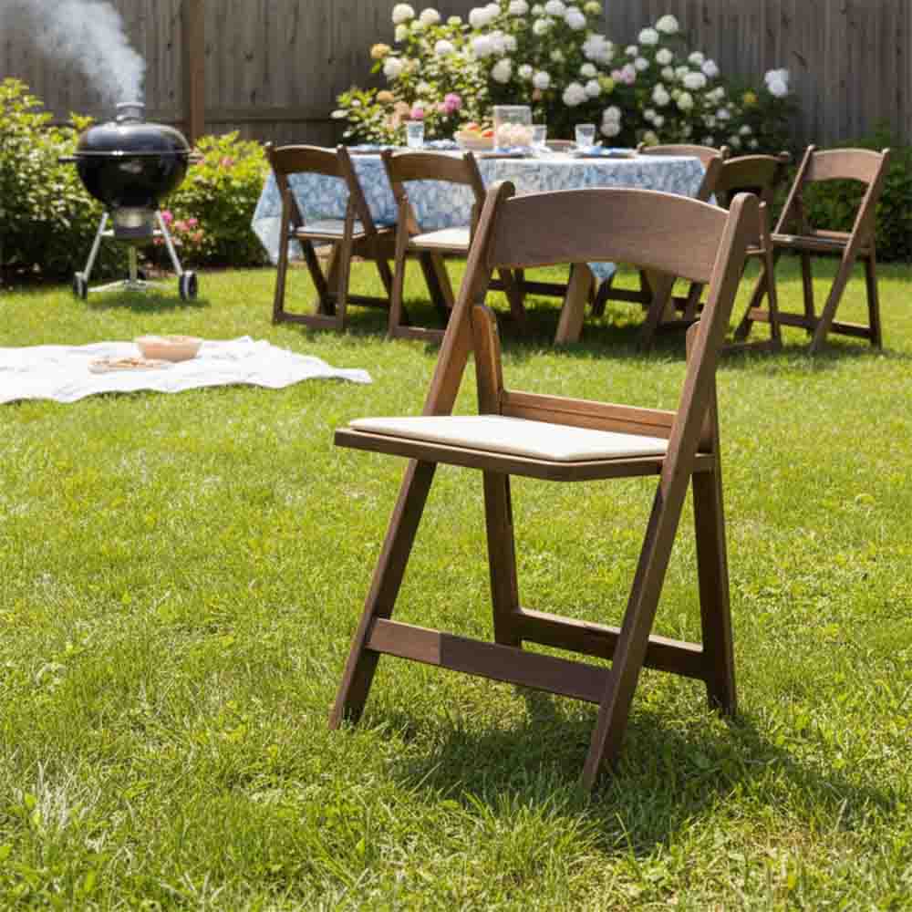 Chivari Fruitwood WoodGrain™ Resin Folding Chair with Ivory Seat CFRFB-IVY-AX-T
