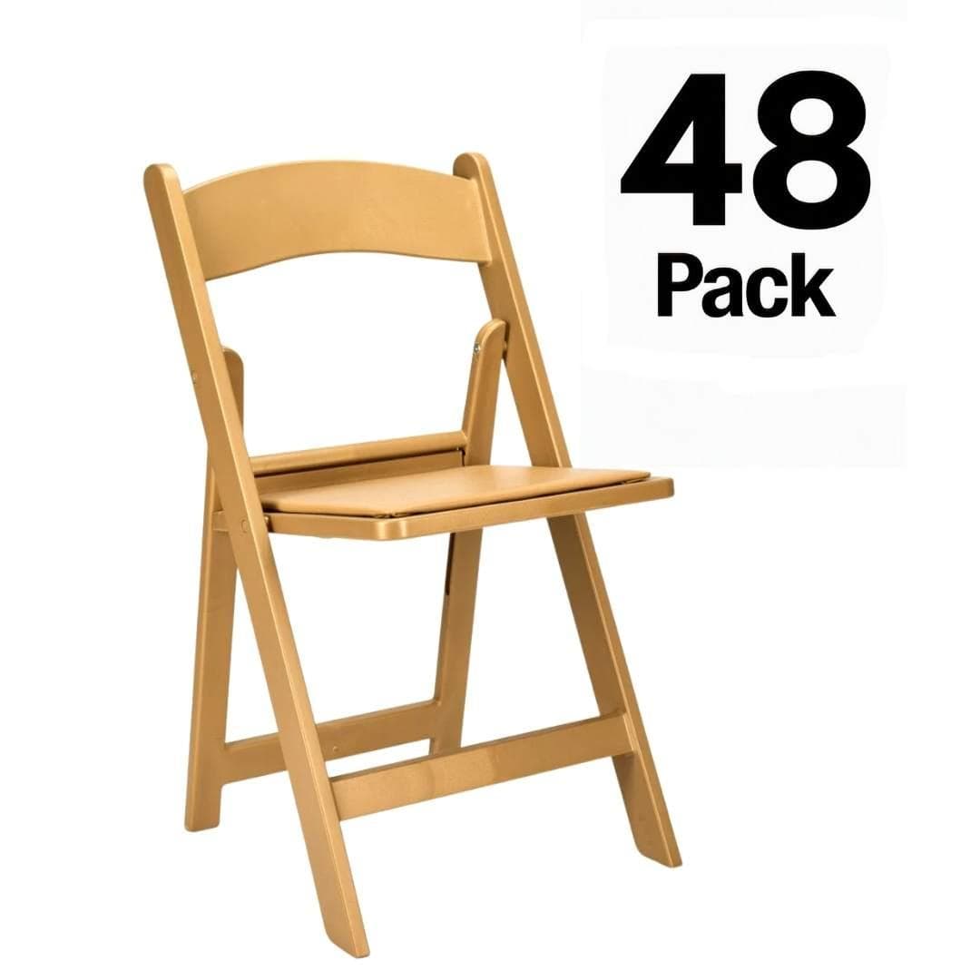 Chivari 48 Pack Bullion Gold Resin Folding Chairs with Gold Seat and Steel Skeleton Frame CFRGB-ST-A-48