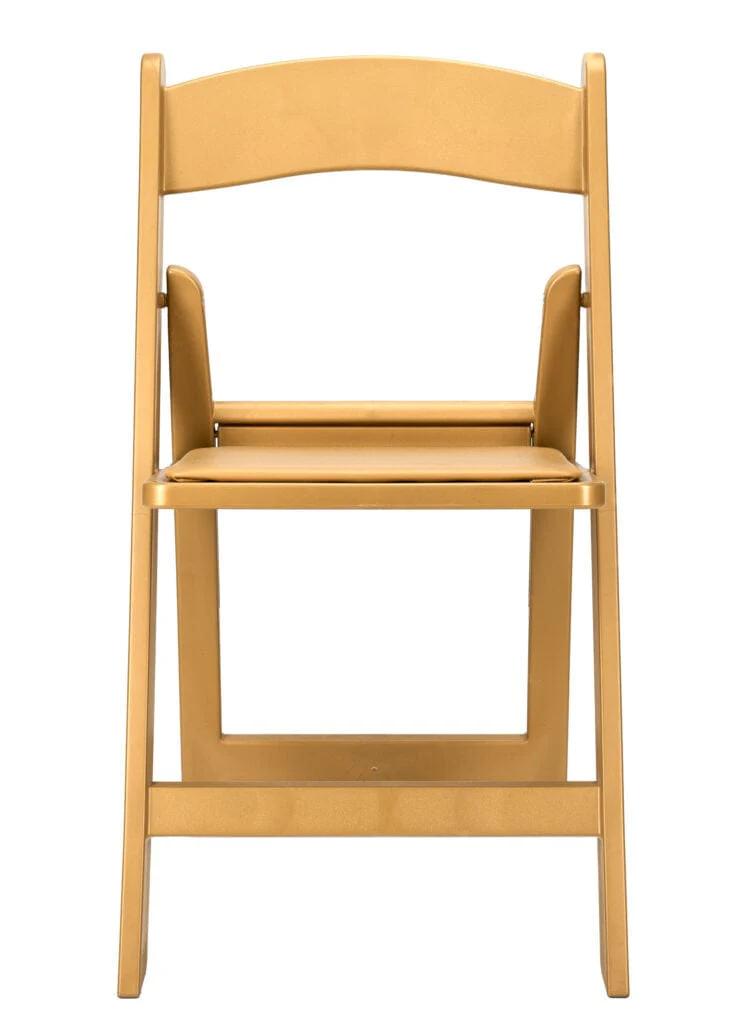 Chivari 48 Pack Bullion Gold Resin Folding Chairs with Gold Seat and Steel Skeleton Frame CFRGB-ST-A-48