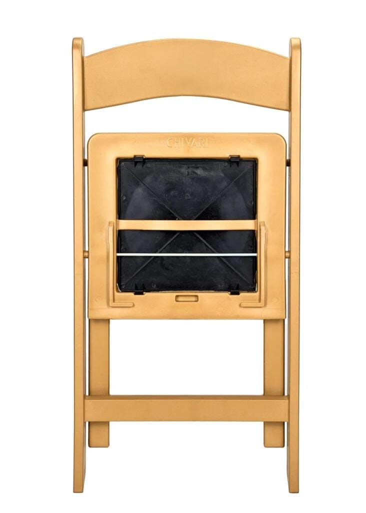 Chivari 48 Pack Bullion Gold Resin Folding Chairs with Gold Seat and Steel Skeleton Frame CFRGB-ST-A-48