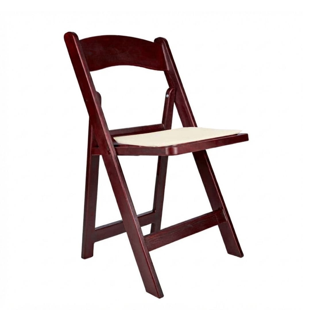 Chivari Mahogany Resin WoodGrain™ Folding Chair with Ivory Cushion CFRMB-IVY-AX-T