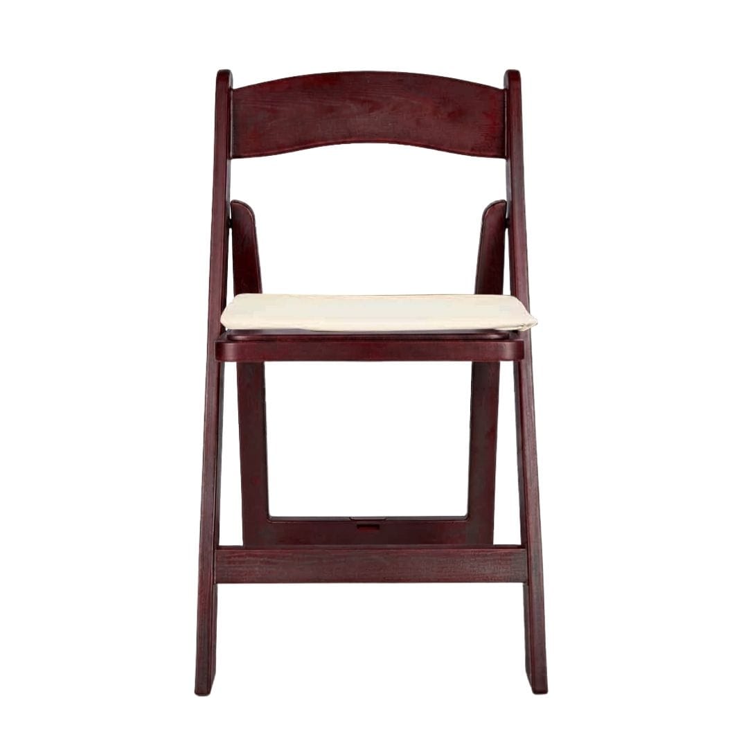 Chivari Mahogany Resin WoodGrain™ Folding Chair with Ivory Cushion CFRMB-IVY-AX-T