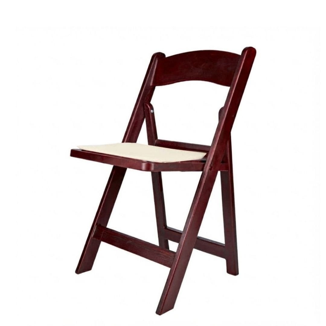 Chivari Mahogany Resin WoodGrain™ Folding Chair with Ivory Cushion CFRMB-IVY-AX-T