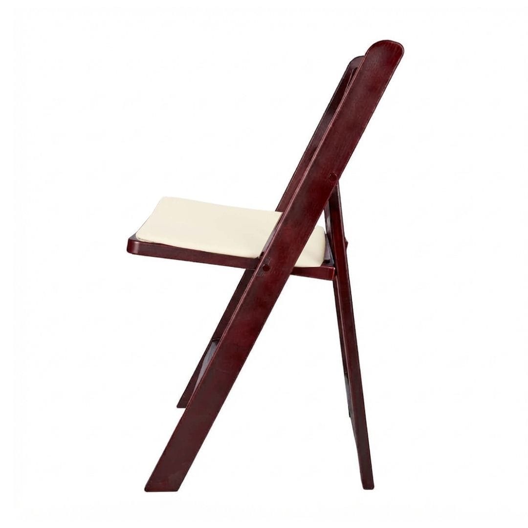 Chivari Mahogany Resin WoodGrain™ Folding Chair with Ivory Cushion CFRMB-IVY-AX-T