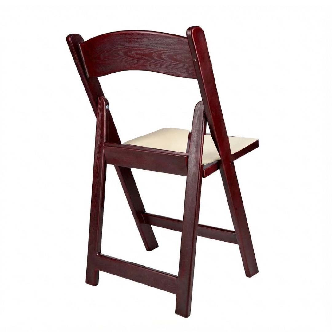 Chivari Mahogany Resin WoodGrain™ Folding Chair with Ivory Cushion CFRMB-IVY-AX-T