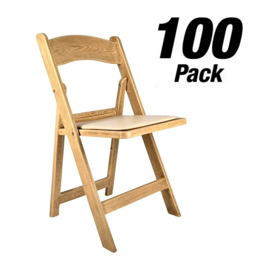 Chivari 100 Pack Natural Resin WoodGrain™ Folding Chair with Tan Cushion CFRNB-I-AX-T-100