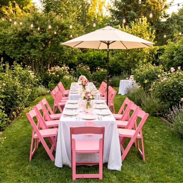 Chivari Pink ToughResin™ Folding Chair with Pink Vinyl Cushion CFRP-AX-T