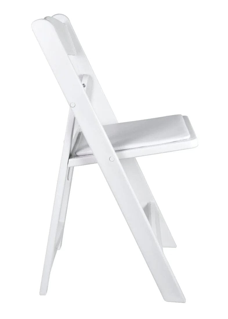 Chivari White ToughResin™ Folding Chair with White Vinyl Cushion CFRW-CX-T