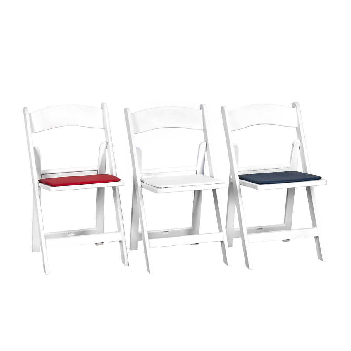 Chivari White Resin Folding Chair 80 Pack - Plus 40 Red and 40 Blue Cushions CFRW-RBCUSH-KT