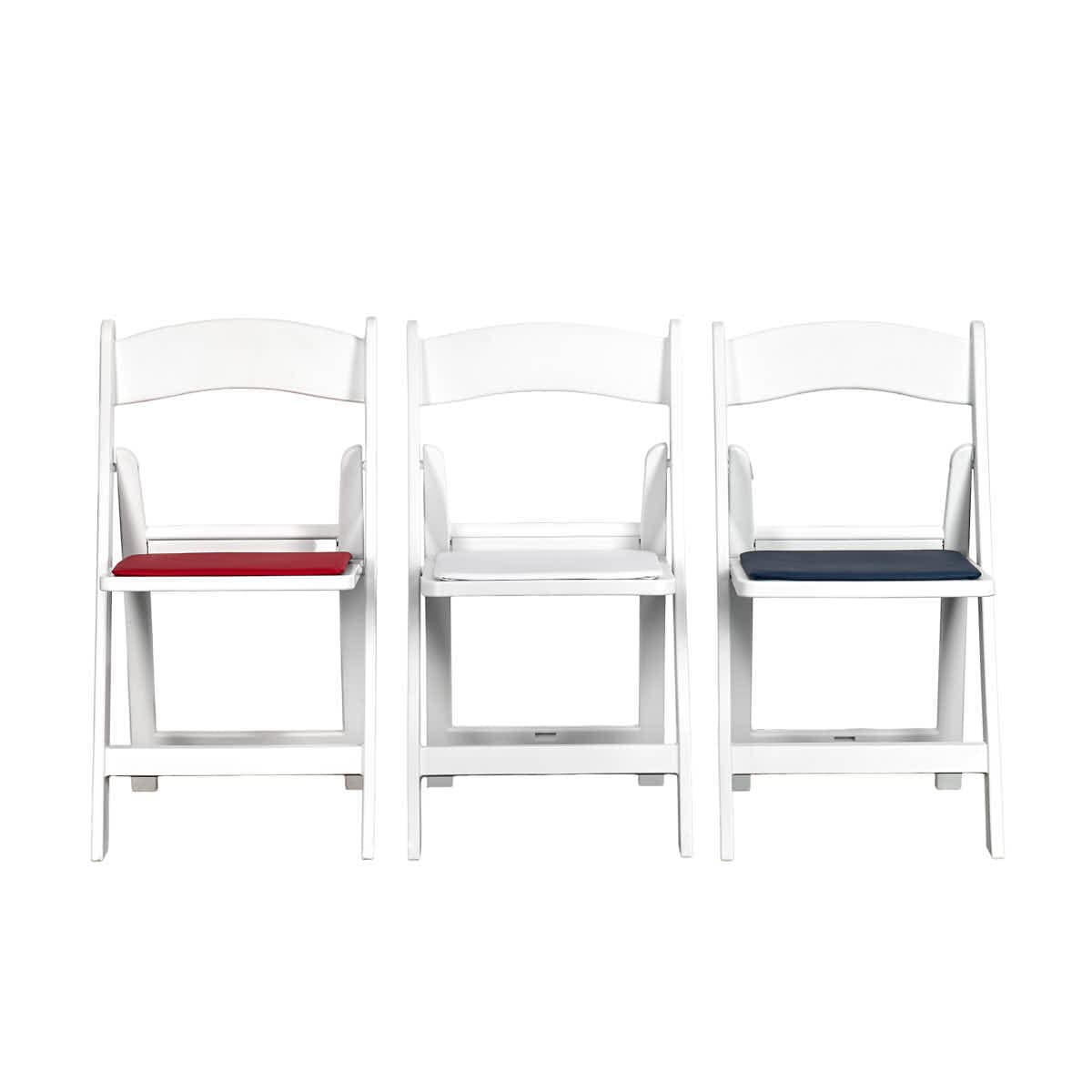 Chivari White Resin Folding Chair 80 Pack - Plus 40 Red and 40 Blue Cushions CFRW-RBCUSH-KT