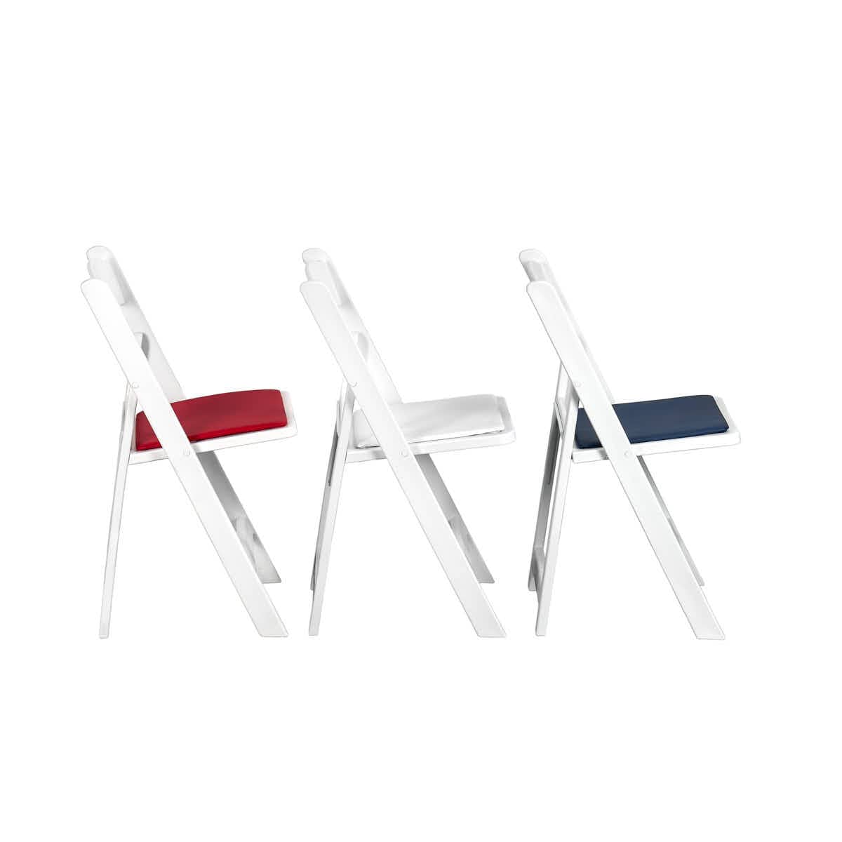 Chivari White Resin Folding Chair 80 Pack - Plus 40 Red and 40 Blue Cushions CFRW-RBCUSH-KT