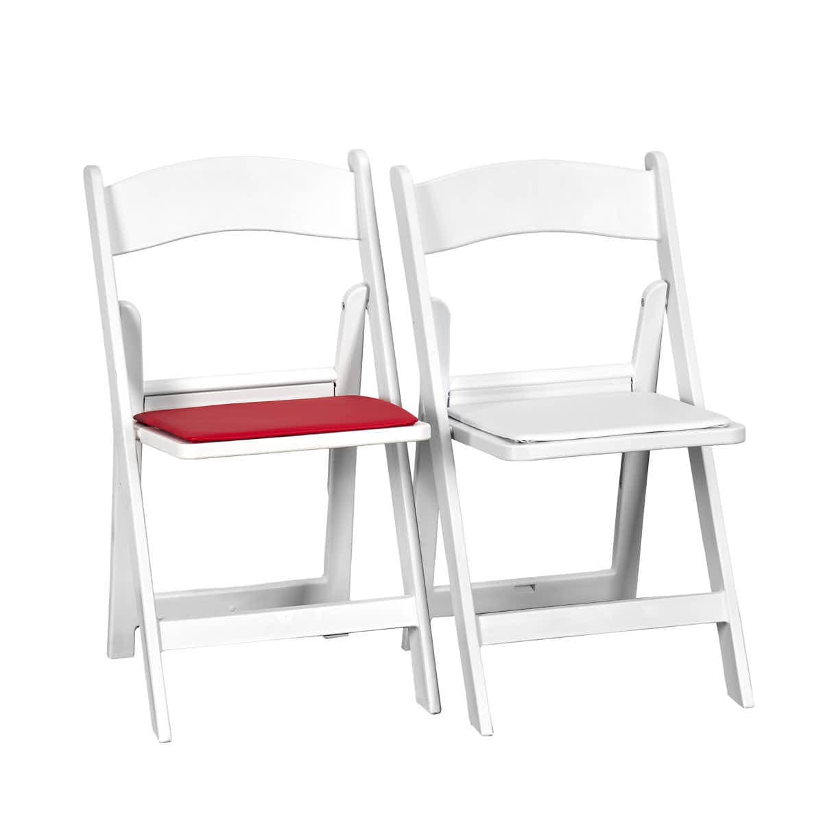 Chivari White Resin Folding Chair 80 Pack - Plus 40 Red and 40 Blue Cushions CFRW-RBCUSH-KT