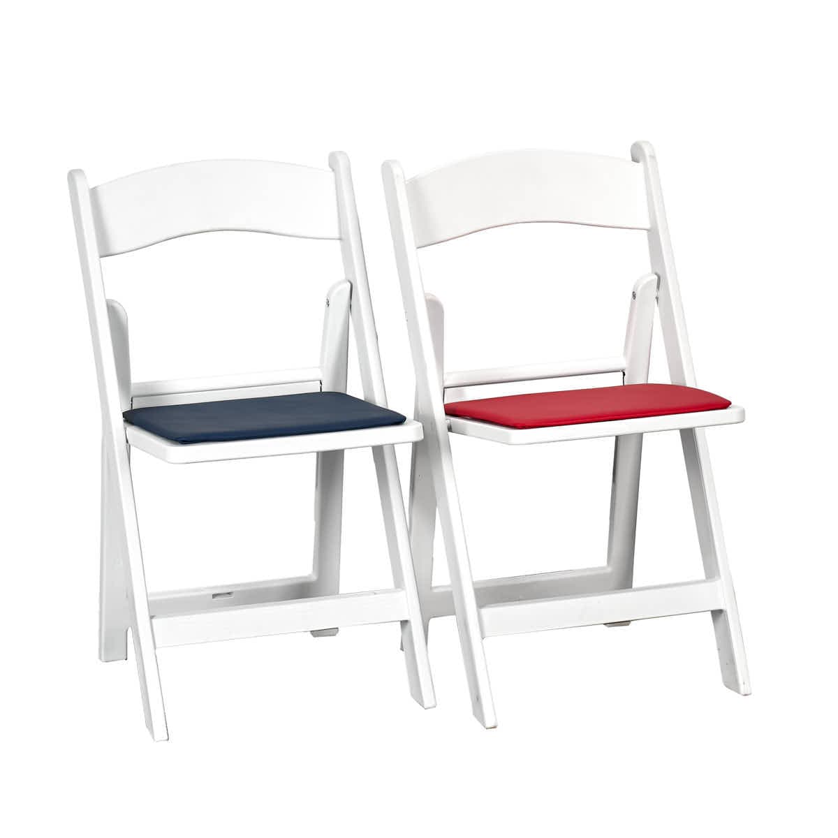 Chivari White Resin Folding Chair 80 Pack - Plus 40 Red and 40 Blue Cushions CFRW-RBCUSH-KT