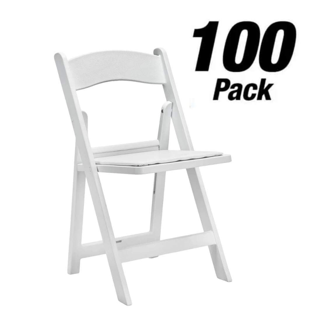 Chivari 100 Pack White SuperResin™ Folding Chair with Stainless Steel Hardware CFRWS-AX-T-100