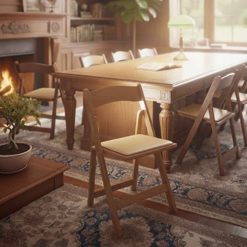 Chivari Natural ToughWood™ Folding Chair with Tan Cushion CFWN-TAN-AX-T