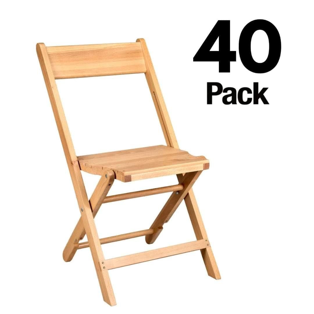 Chivari 40 Pack Natural Slatted Wood Folding Chairs, 1942 Style CFWNS-ZG-T-40
