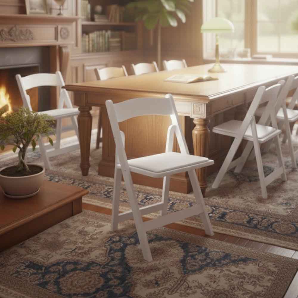 Chivari White ToughWood™ Folding Chair with White Cushion CFWW-WHI-AX-T