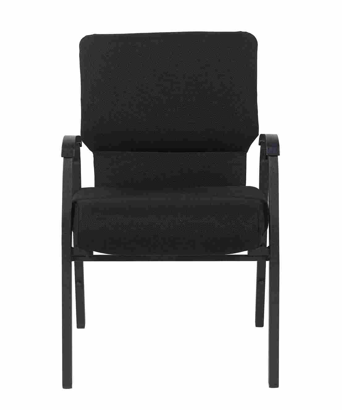 Chivari Black Fabric Church Chair with Dual Arms Cut Away Back 20.5" on Black Frame CH20BB-D-ZF-T