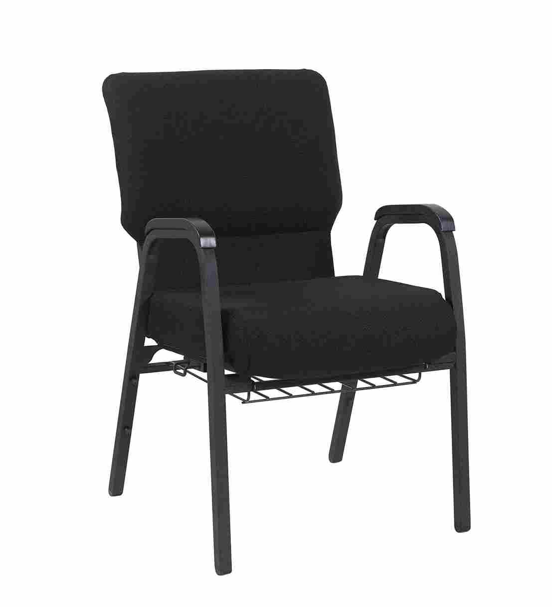 Chivari Black Fabric Church Chair with Dual Arms Cut Away Back 20.5" on Black Frame CH20BB-D-ZF-T