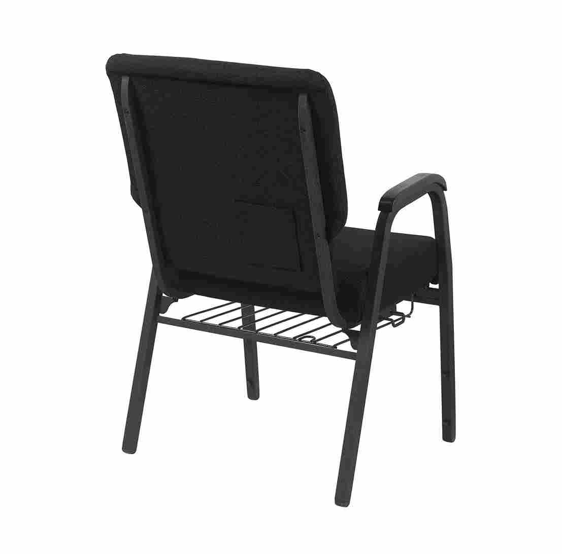 Chivari Black Fabric Church Chair with Dual Arms Cut Away Back 20.5" on Black Frame CH20BB-D-ZF-T