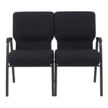 Black Fabric Three Seat Waiting Room Chair/Loveseat on Black Frame