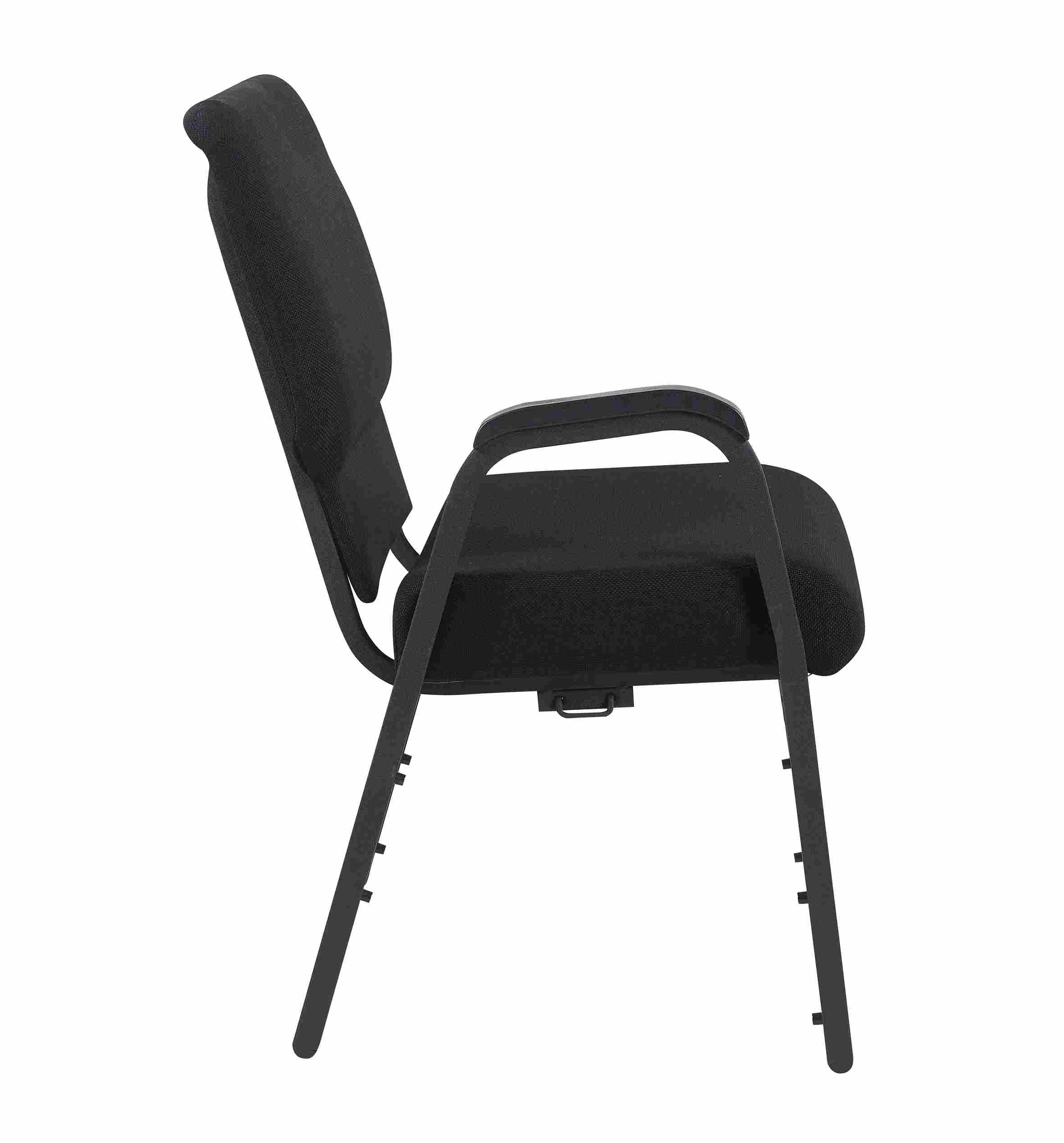 Chivari Black Fabric Church Chair with Right Arm Cut Away Back 20.5" on Black Frame CH20BB-R-ZF-T