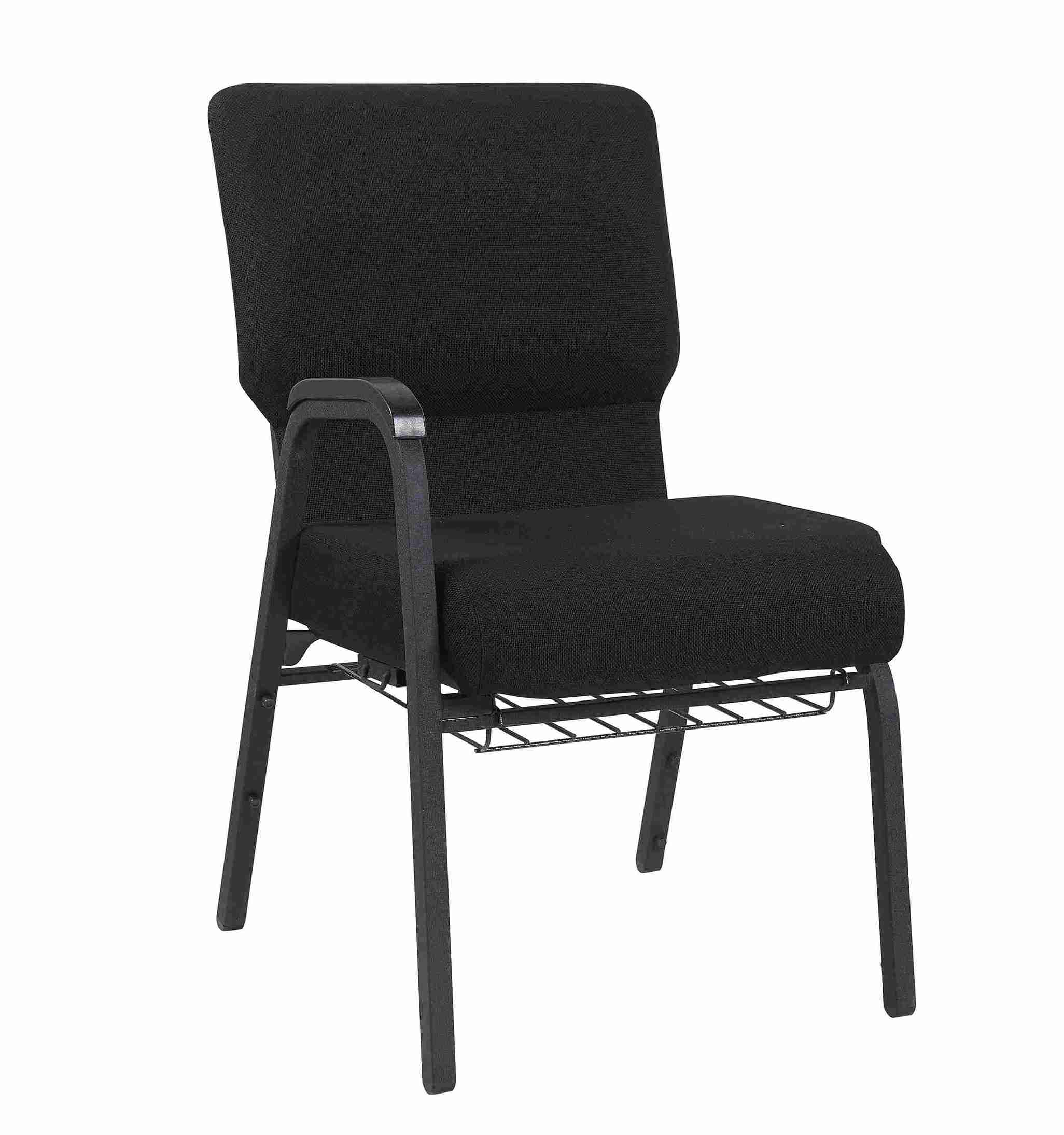 Chivari Black Fabric Church Chair with Right Arm Cut Away Back 20.5" on Black Frame CH20BB-R-ZF-T