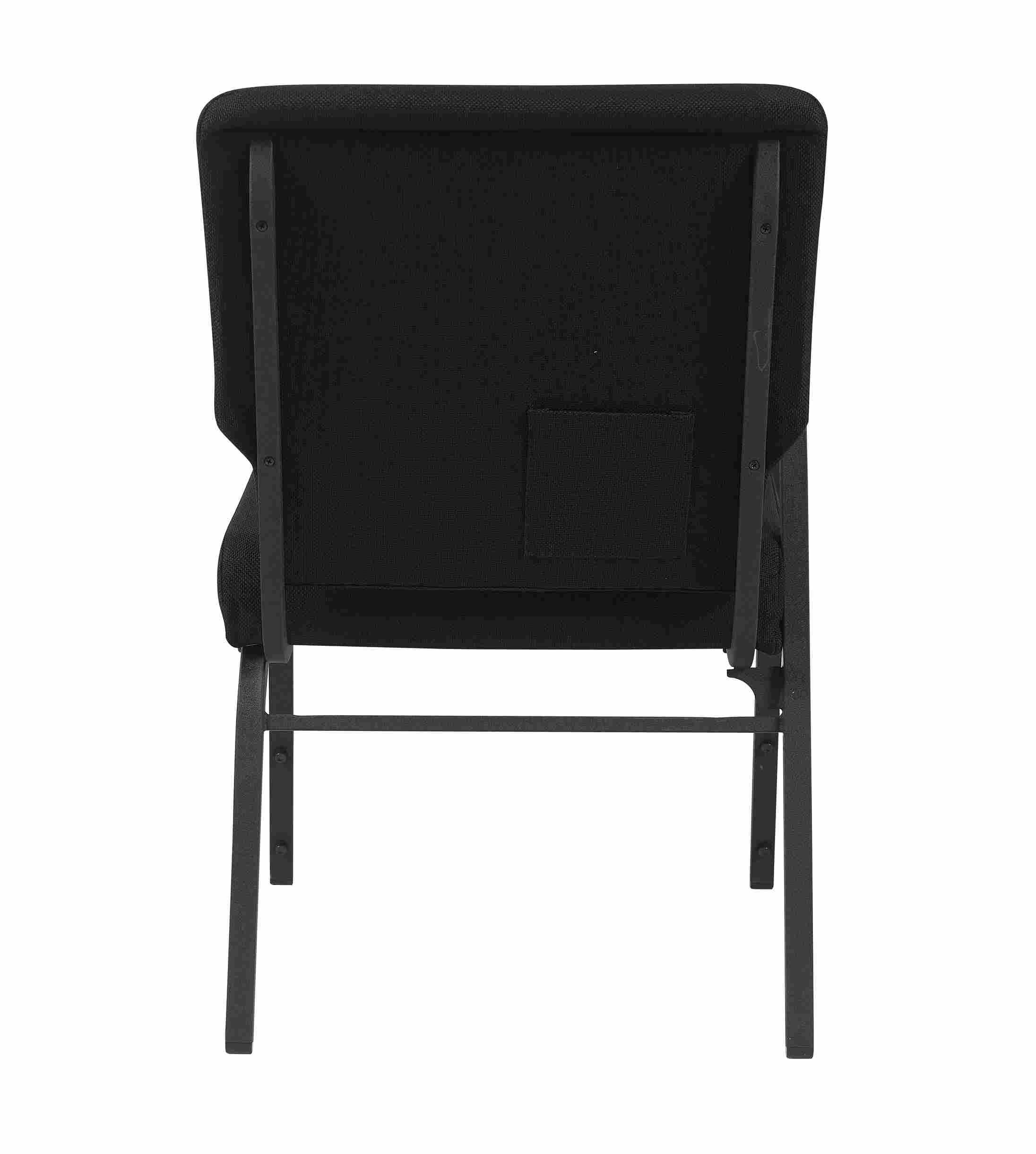 Chivari Black Fabric Church Chair with Right Arm Cut Away Back 20.5" on Black Frame CH20BB-R-ZF-T