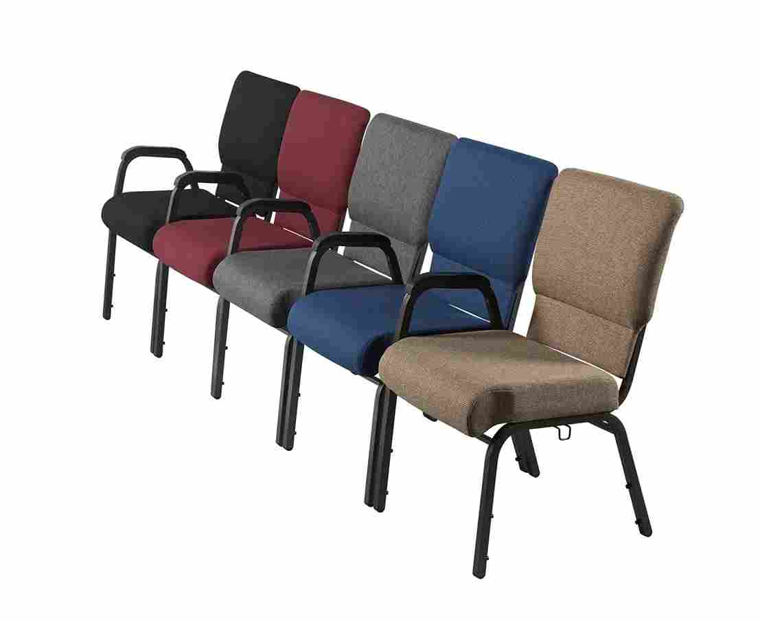 Chivari Black Fabric Church Chair with Right Arm Cut Away Back 20.5" on Black Frame CH20BB-R-ZF-T