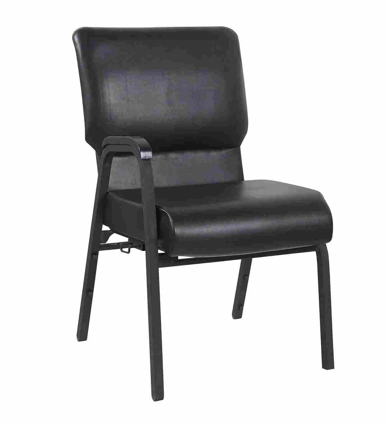 Chivari Black Vinyl Church Chair with Right Arm Cut Away Back 20.5" on Black Frame CH20BBV-R-ZF-T