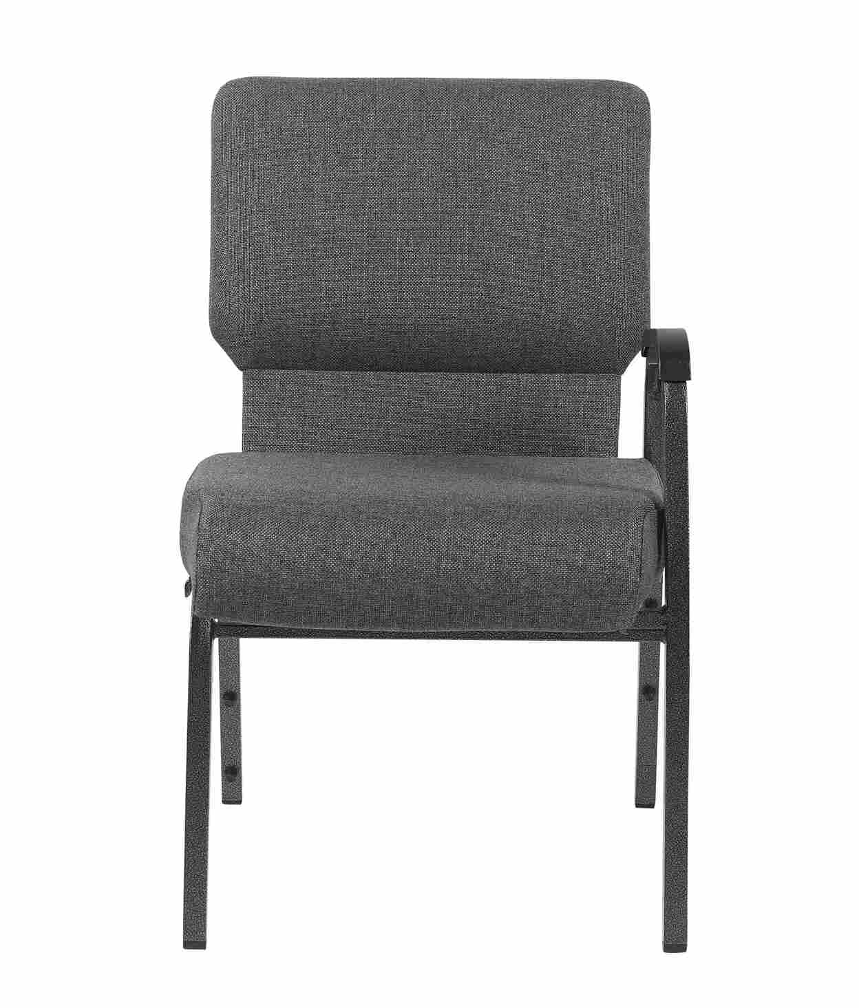 Chivari Gray Fabric Church Chair with Left Arm  Cut Away Back 20.5" on Silver Vein Frame CH20GRSV-L-ZF-T