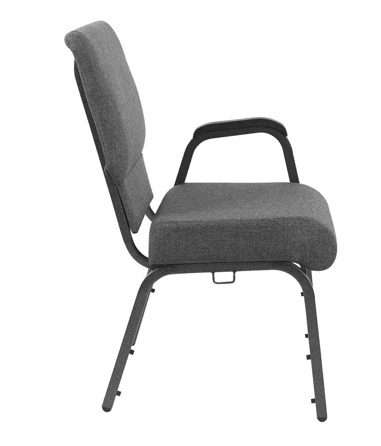 Chivari Gray Fabric Church Chair with Left Arm  Cut Away Back 20.5" on Silver Vein Frame CH20GRSV-L-ZF-T