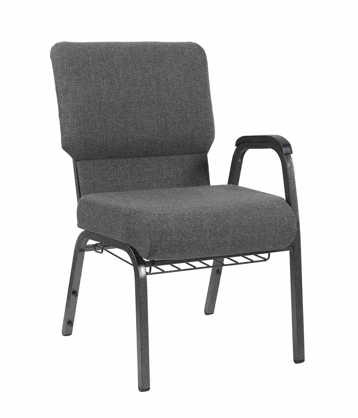 Chivari Gray Fabric Church Chair with Left Arm  Cut Away Back 20.5" on Silver Vein Frame CH20GRSV-L-ZF-T