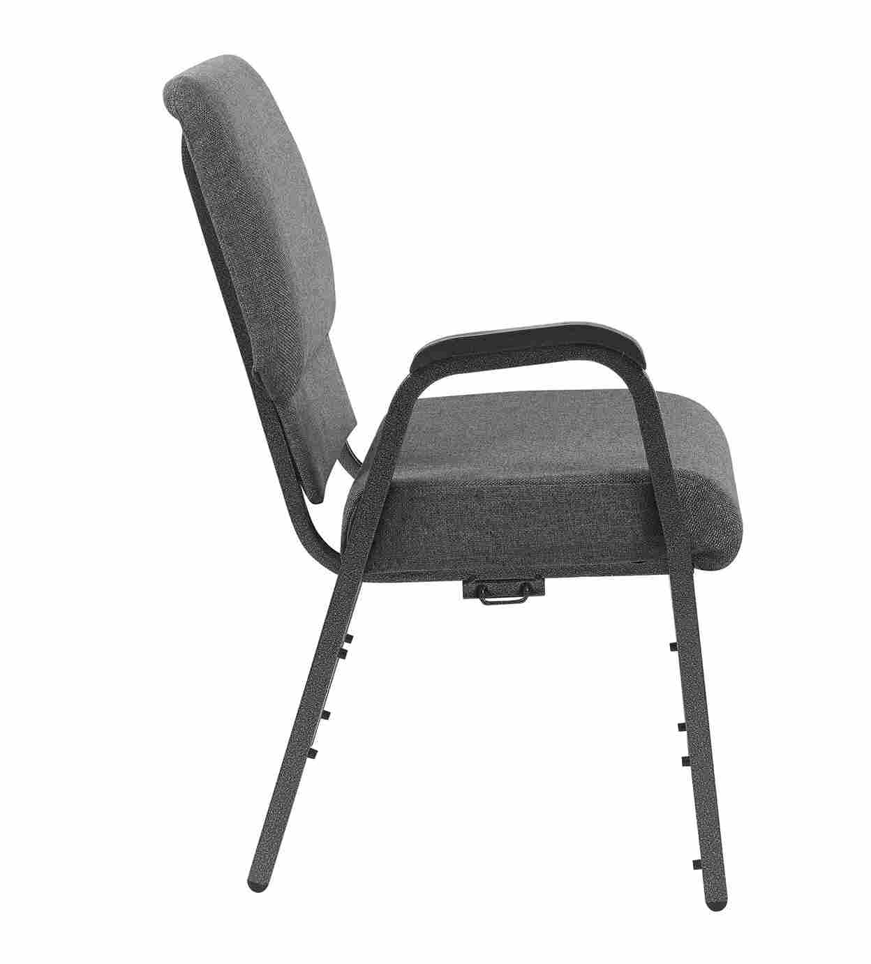 Chivari Gray Fabric Church Chair with Right Arm Cut Away Back 20.5" on Silver Vein Frame CH20GRSV-R-ZF-T