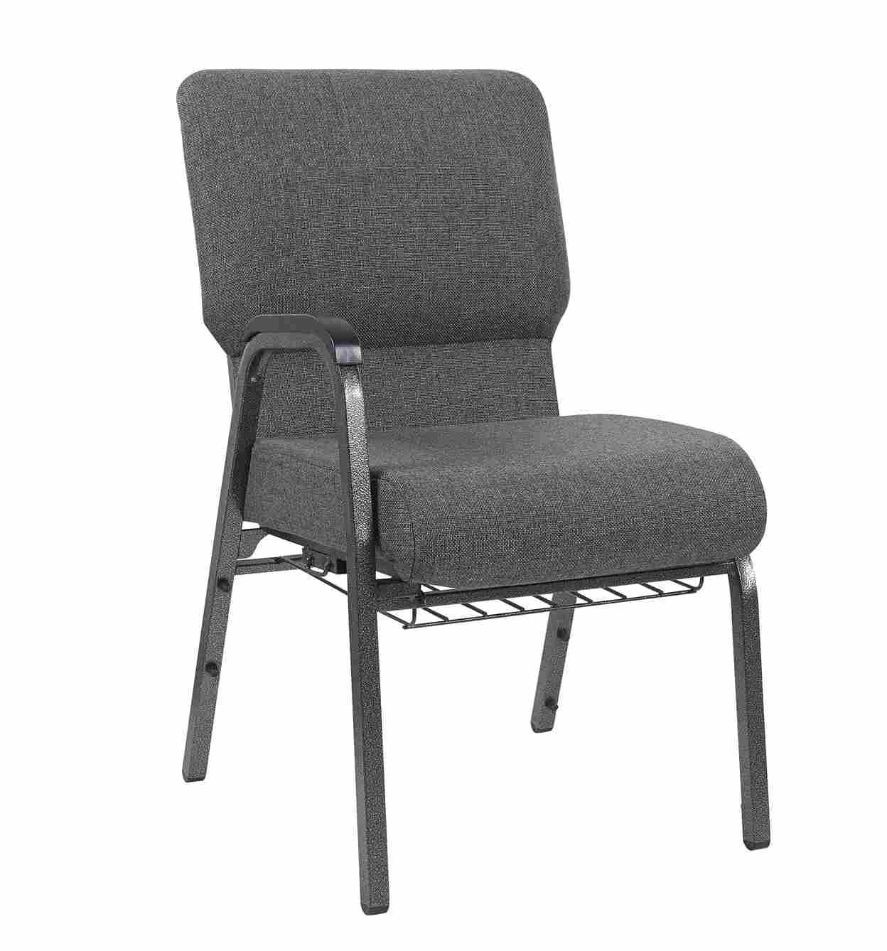 Chivari Gray Fabric Church Chair with Right Arm Cut Away Back 20.5" on Silver Vein Frame CH20GRSV-R-ZF-T
