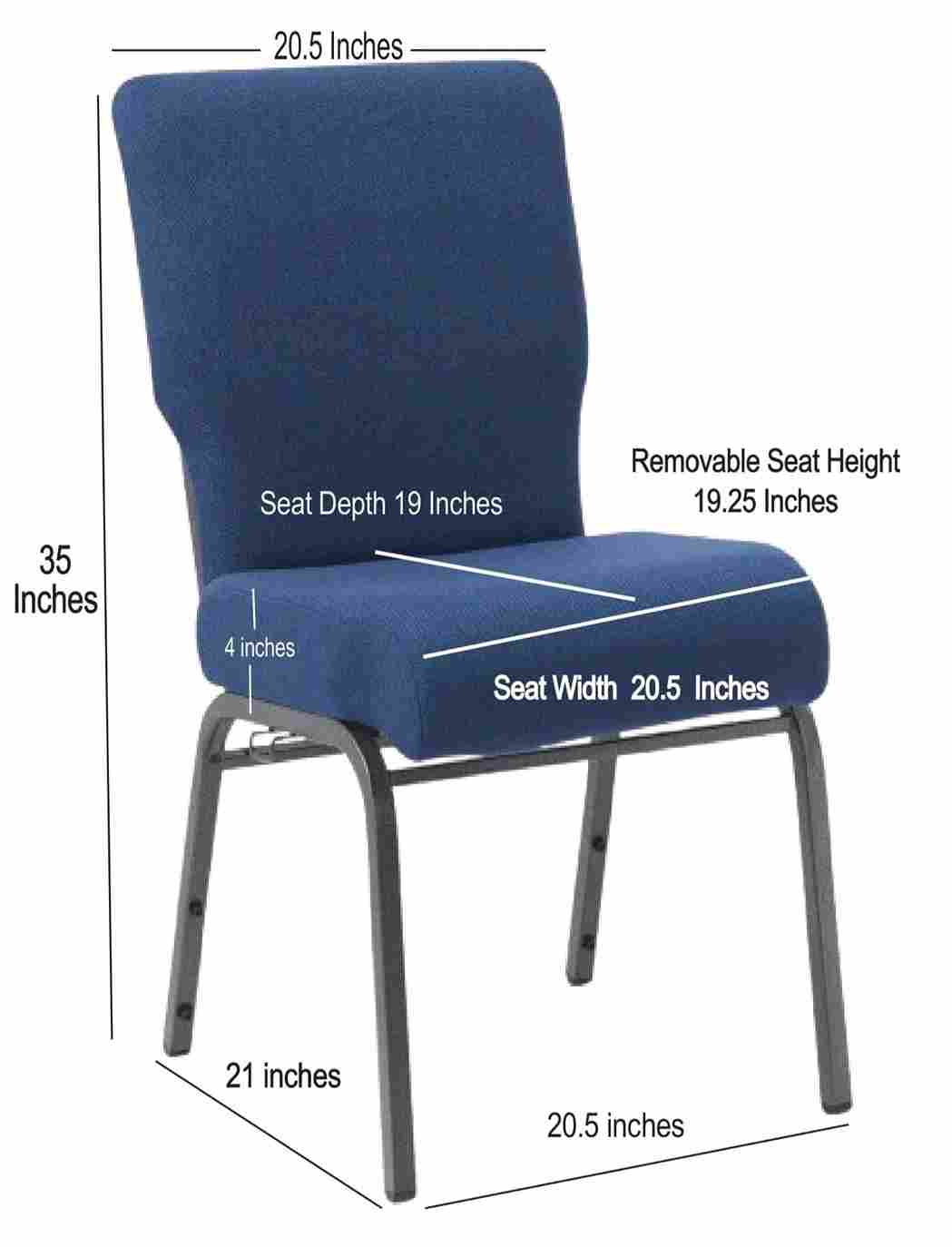 Chivari Indigo Fabric Church Chair with Full Back 20.5" Wide Silver Vein Steel Frame CH20FISV-ZF-T