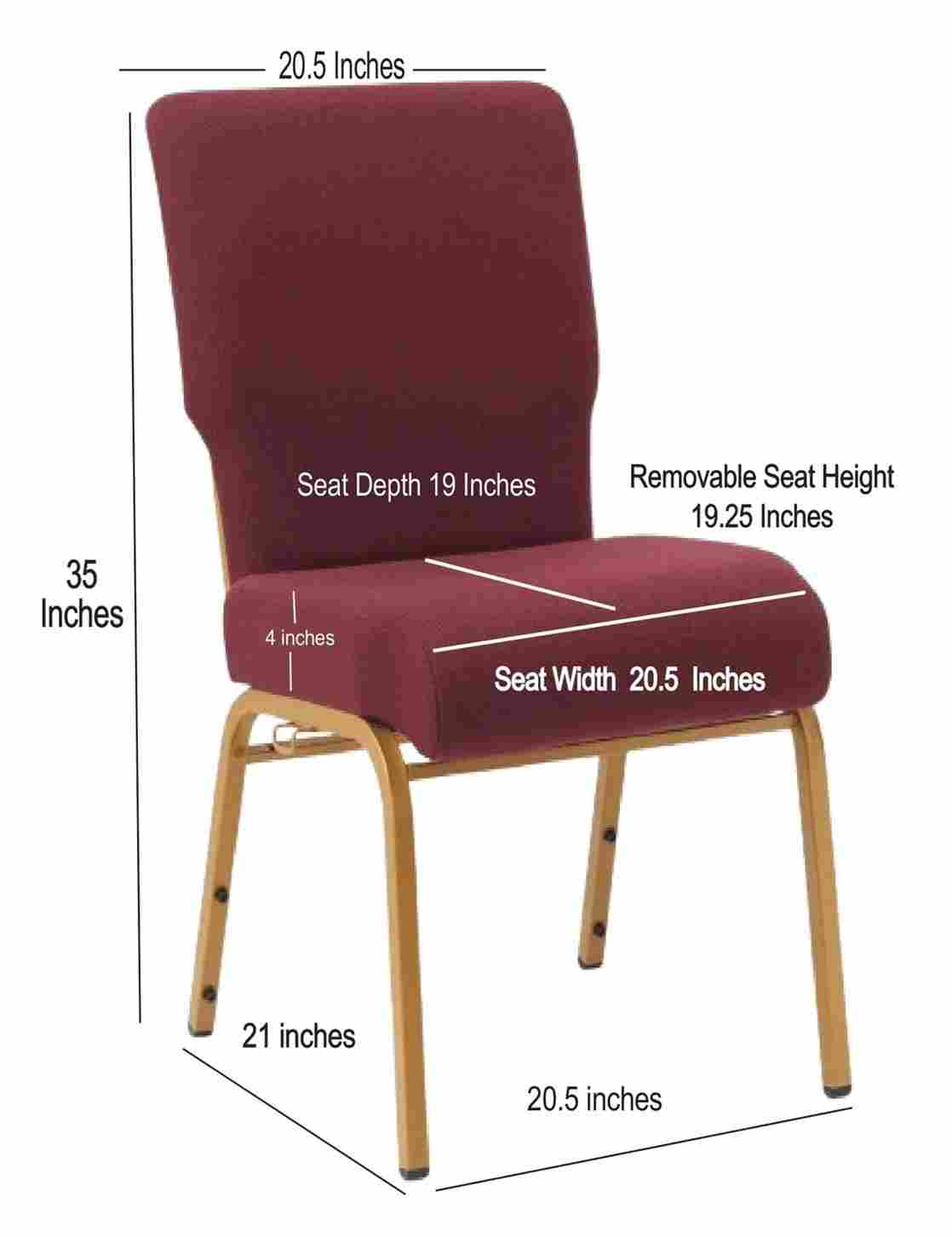 Chivari Maroon Fabric Church Chair with Full Back 20.5" Wide Gold Steel Frame CH20FMG-ZF-T