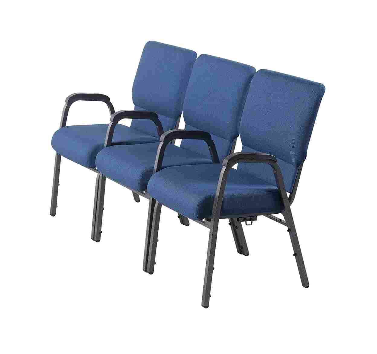 Chivari Indigo Fabric Church Chair w/ Dual Arms with Cut Away Back 20.5"  on Silver Vein Frame CH20IMSV-D-ZF-T