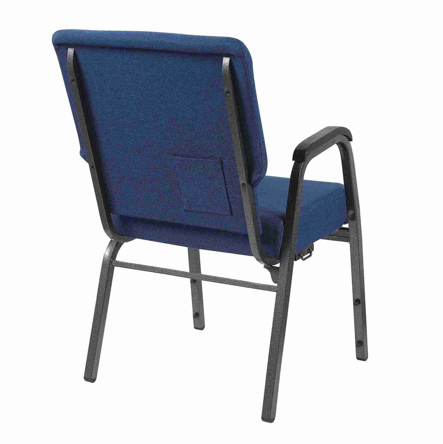 Chivari Indigo Fabric Church Chair with Right Arm with Cut Away Back 20.5" on  Silver Vein Frame CH20IMSV-R-ZF-T
