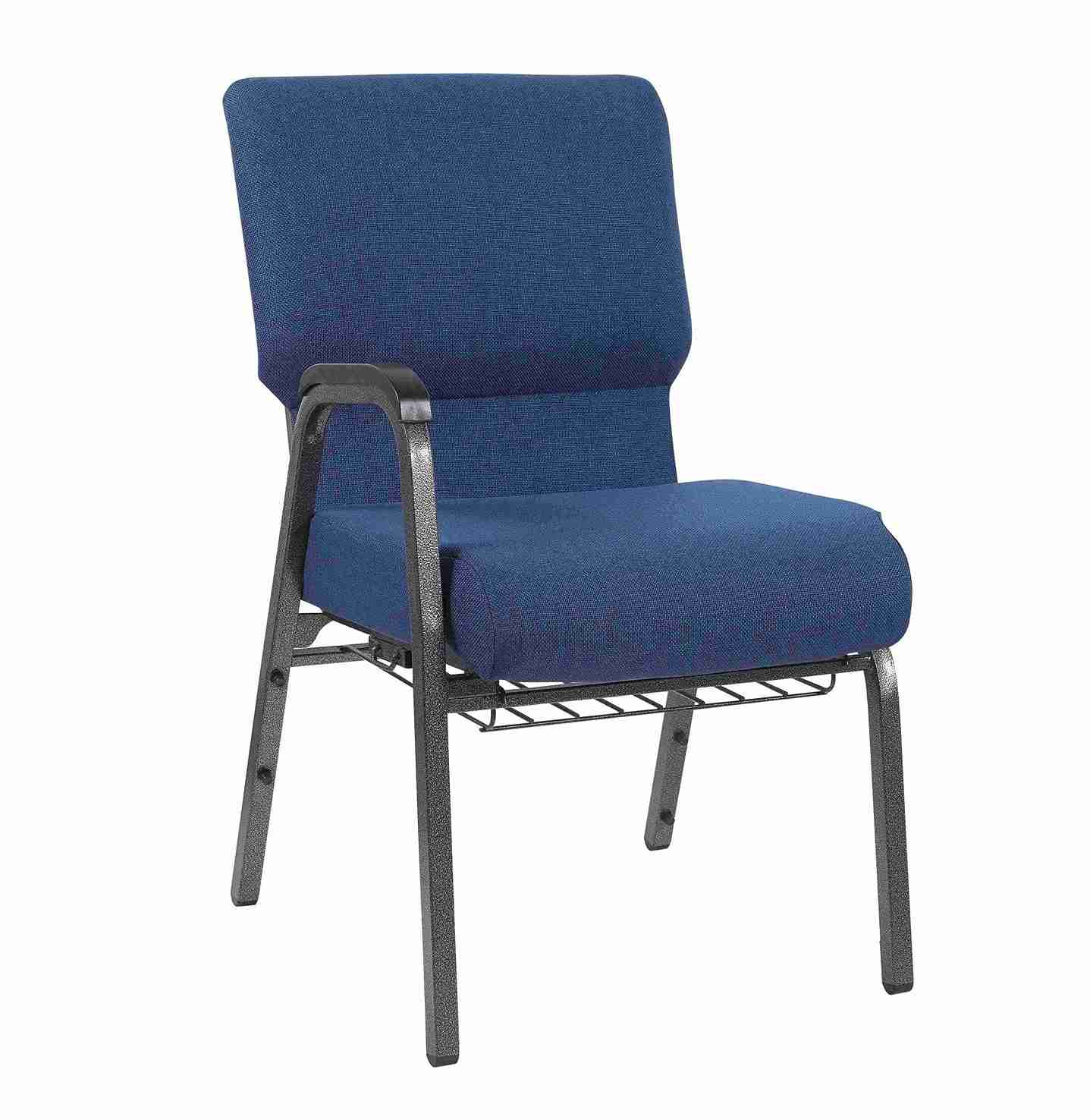 Chivari Indigo Fabric Church Chair with Right Arm with Cut Away Back 20.5" on  Silver Vein Frame CH20IMSV-R-ZF-T