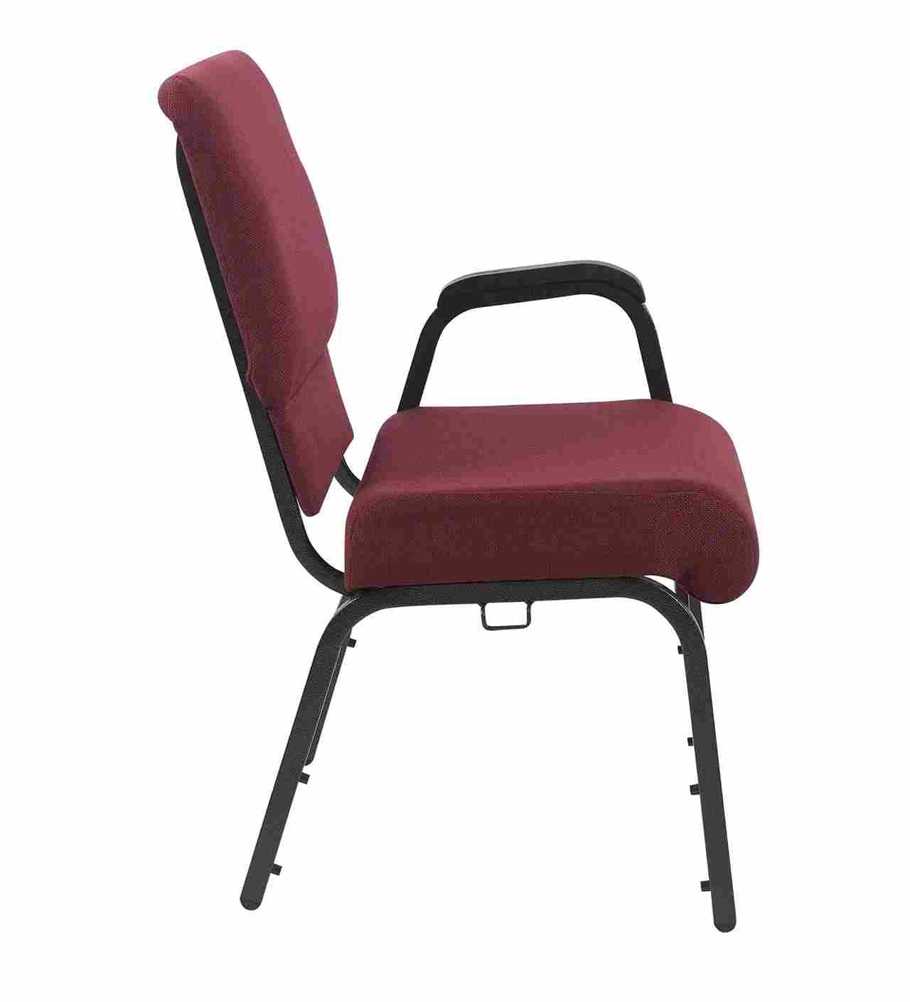 Chivari Maroon Fabric Church Chair with Left Arm Cut Away Back 20.5" Wide Gold Vein Frame CH20MGV-L-ZF-T