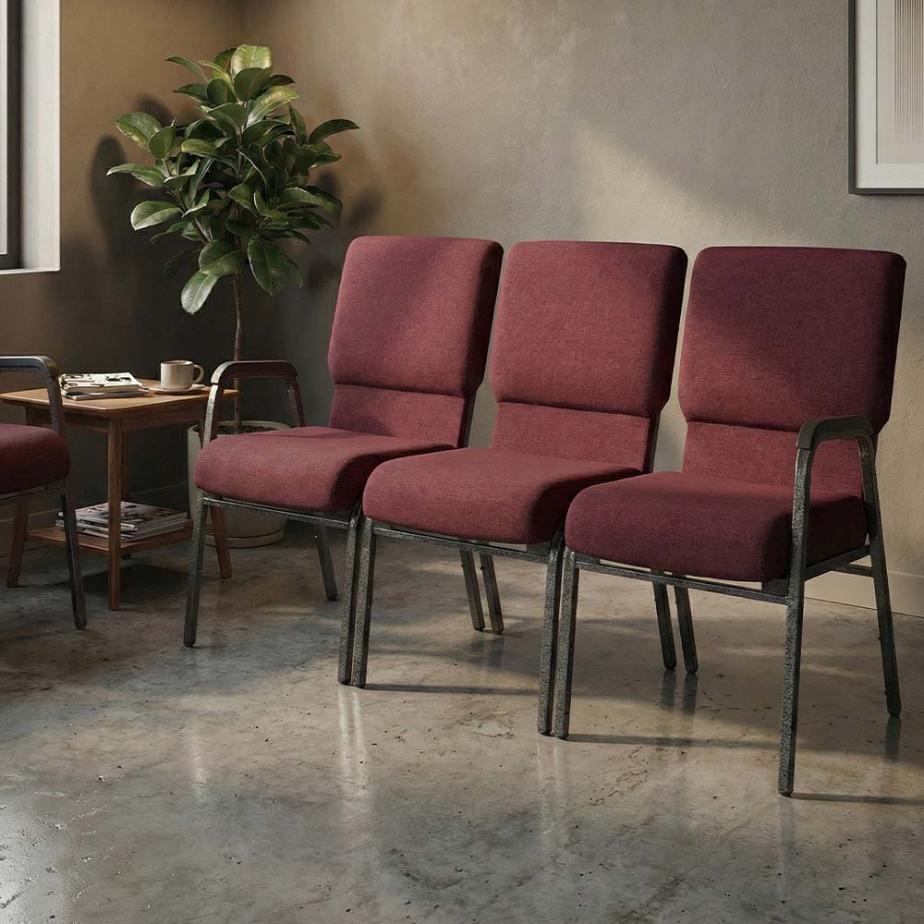 Chivari Maroon Fabric Three Seat Waiting Room Chair/Loveseat on Gold Vein Frame CH20MGV-LR3-KIT