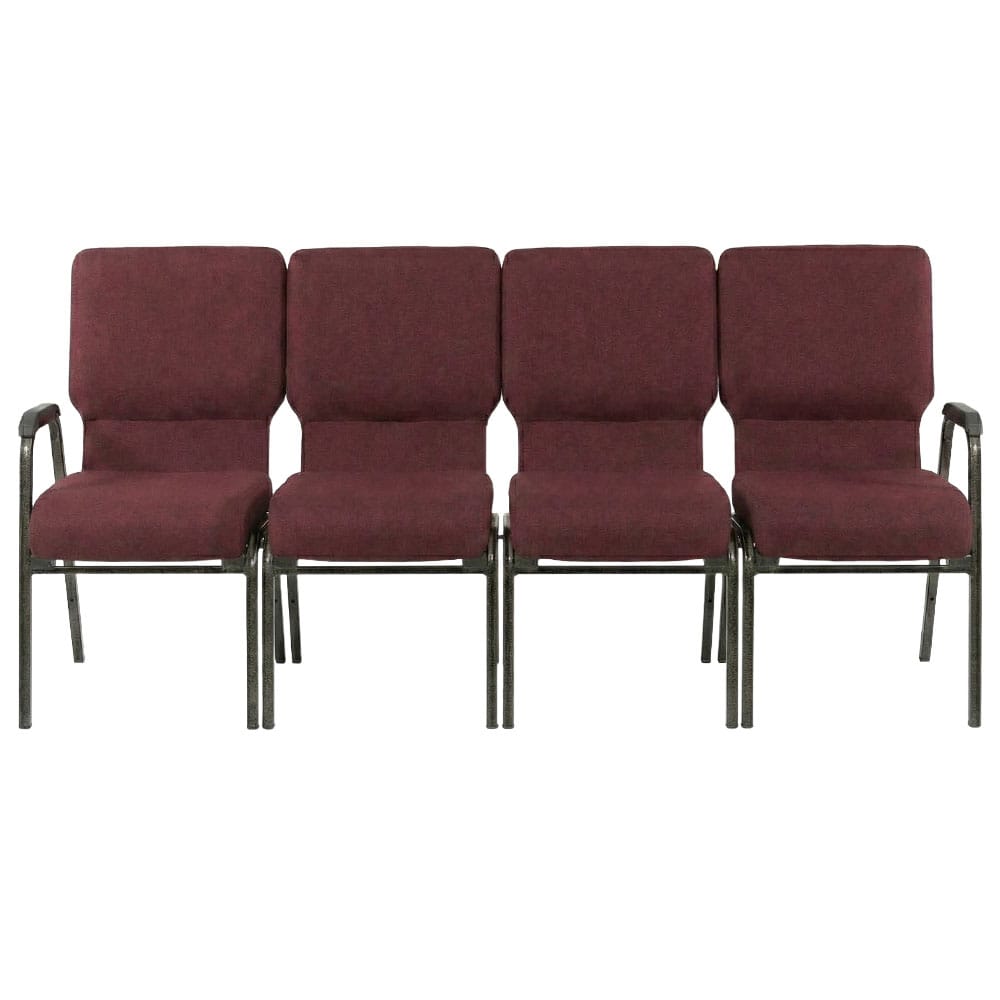 Chivari Maroon Fabric Four Seat Waiting Room Chair/Loveseat on Gold Vein Frame CH20MGV-LR4-KIT